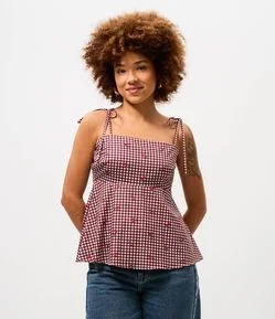 Blusa Xadrez de Alcinha com Estampa Cereja
