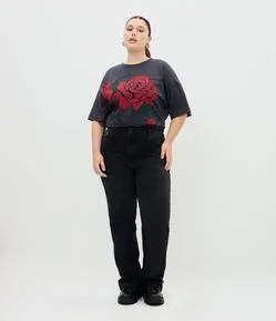 Calça Jeans Reta Black com Fenda Curve & Plus Size