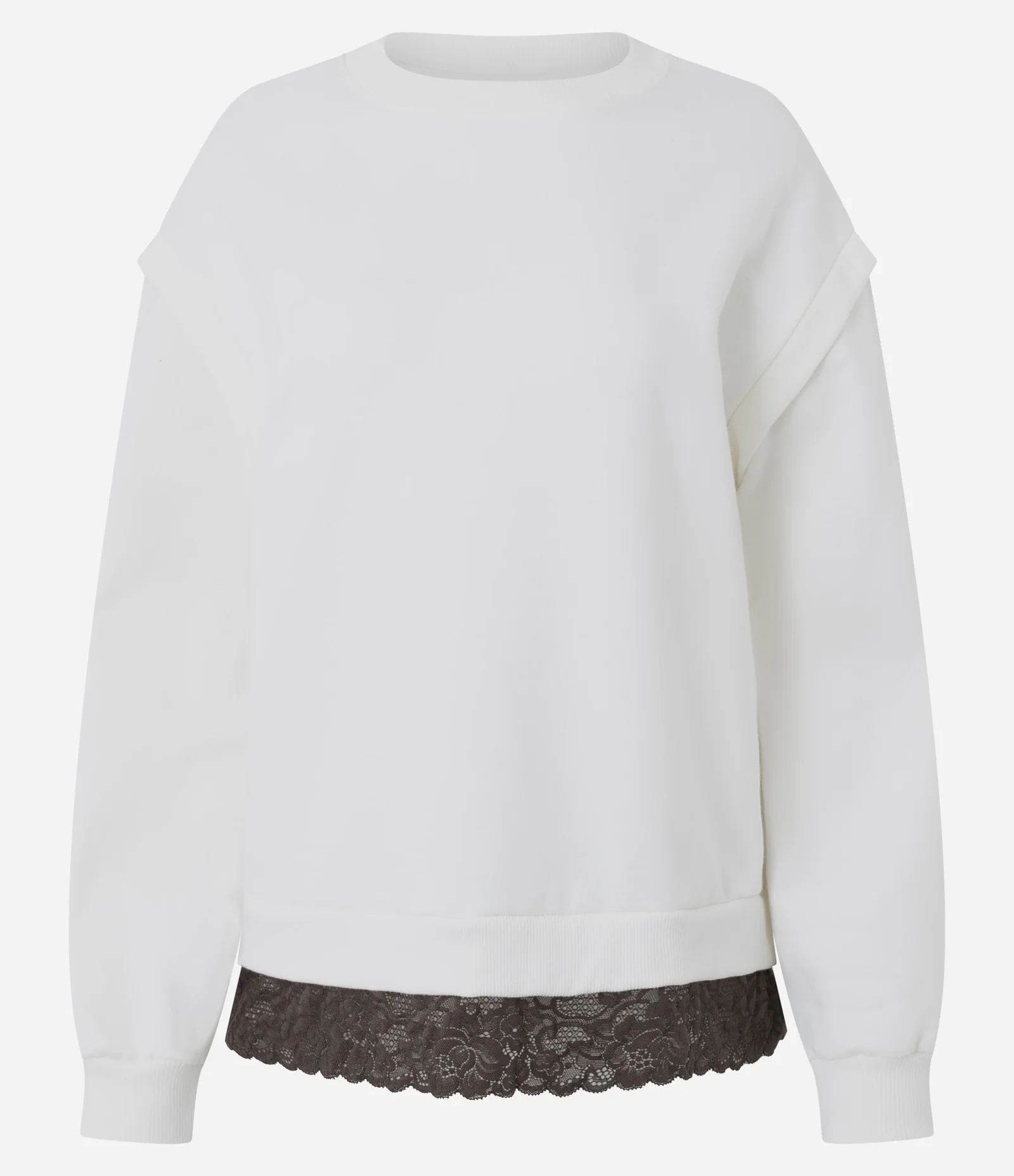 Blusa Manga Longa em Moletom com Renda na Barra Branco 1