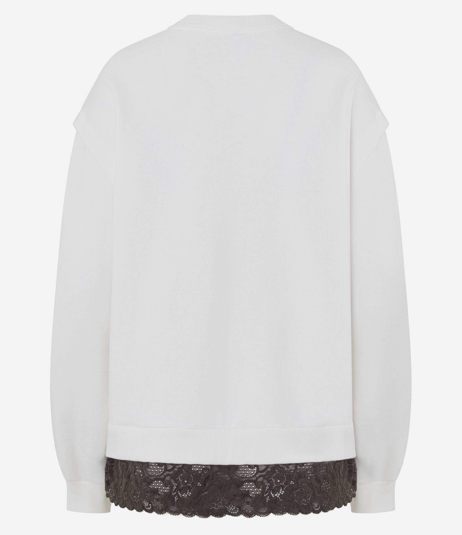 Blusa Manga Longa em Moletom com Renda na Barra Branco 3