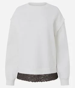 Blusa Manga Longa em Moletom com Renda na Barra