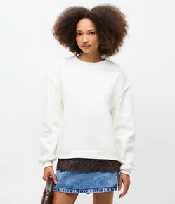Blusa Manga Longa em Moletom com Renda na Barra