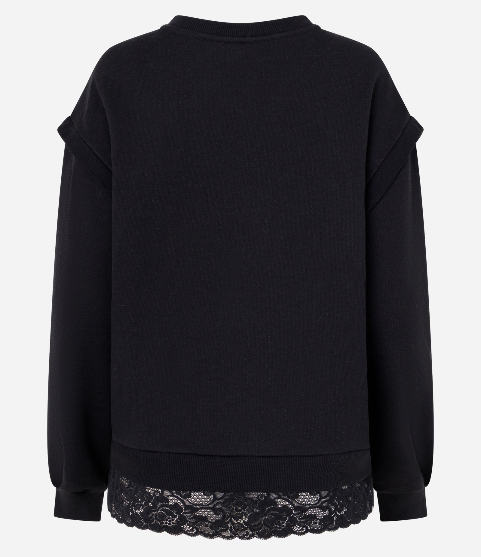 Blusa Manga Longa em Moletom com Renda na Barra Preto 3