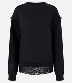 Blusa Manga Longa em Moletom com Renda na Barra