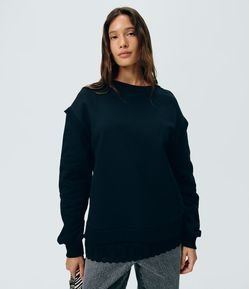 Blusa Manga Longa em Moletom com Renda na Barra