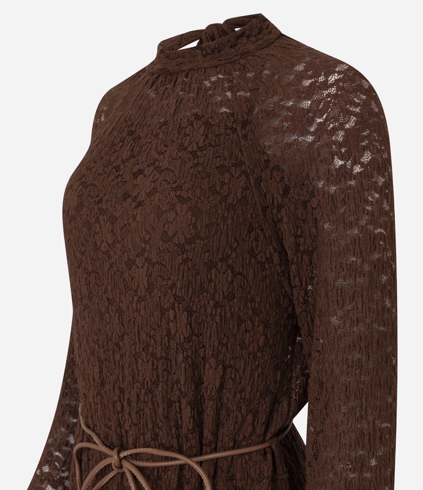 Vestido Curto em Renda com Cintinho Fino Marrom 6