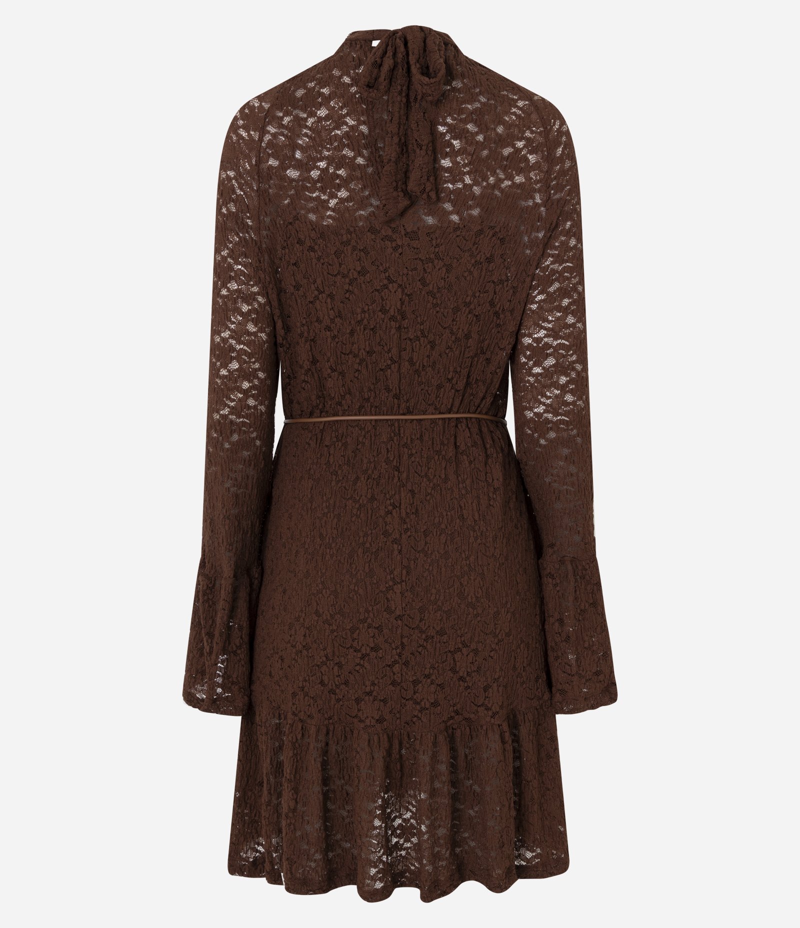 Vestido Curto em Renda com Cintinho Fino Marrom 7