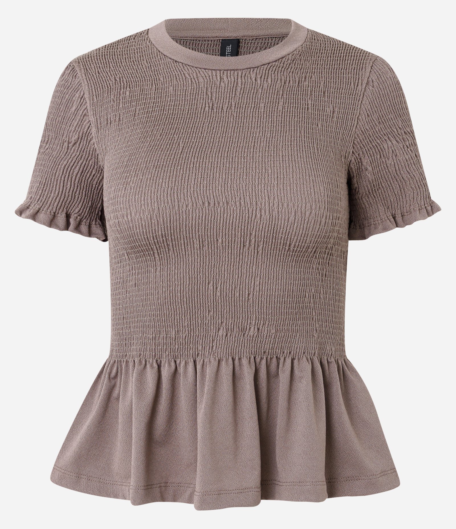 Blusa em Crepe Texturizado com Franzidos Bege Escuro 1