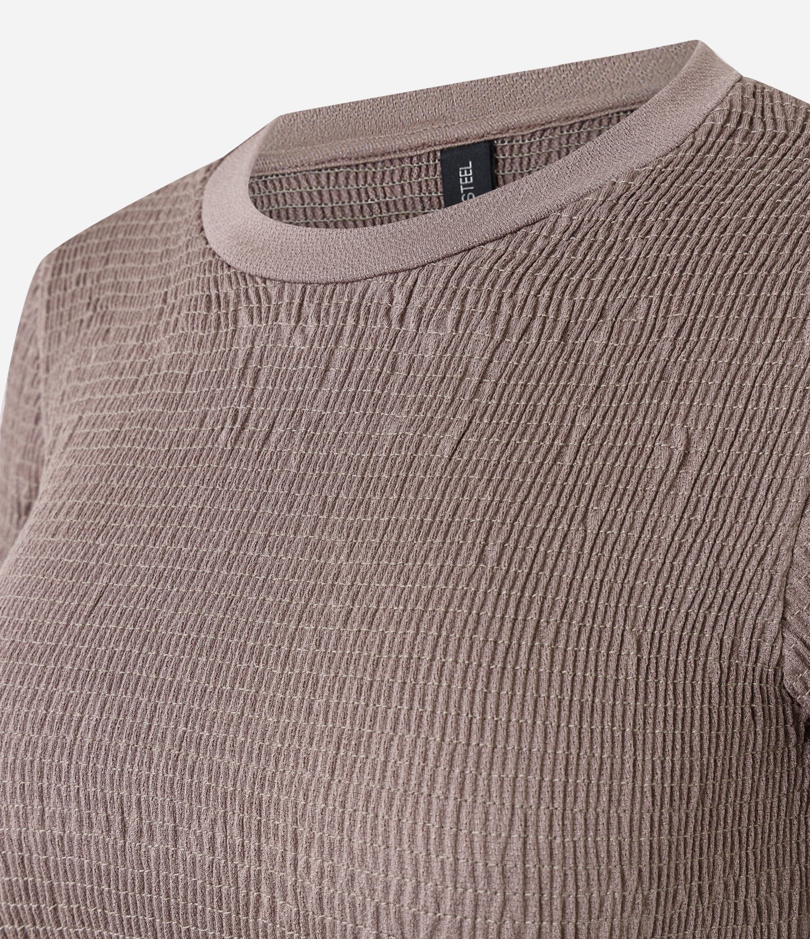 Blusa em Crepe Texturizado com Franzidos Bege Escuro 2