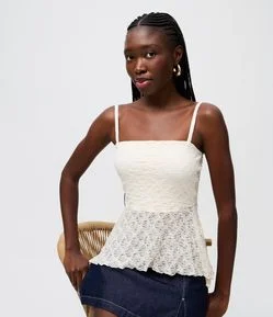 Blusa Peplum em Renda com Decote Quadrado