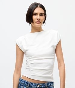 Blusa em Ponto Roma com Pregas no Ombro e Cintura