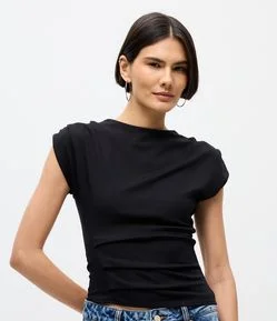 Blusa em Ponto Roma com Pregas no Ombro e Cintura