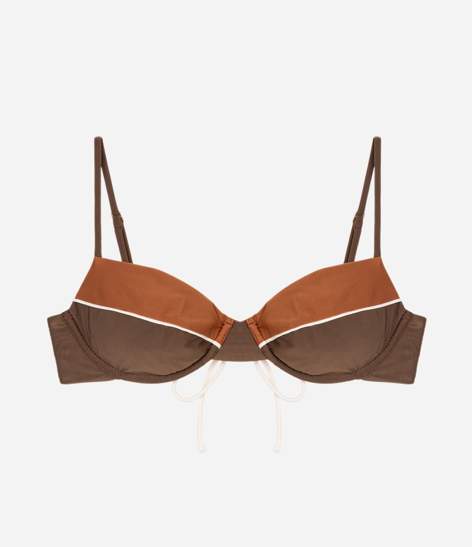 Biquíni Top Meia Taça com Alças Reguláveis e Detalhe Contrastante Marrom/Laranja 5