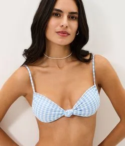 Biquini Top Bandeau com Estampa Xadrez Vichy