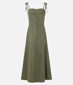 Vestido Midi em Sarja com Alça Fina e Busto Recortado