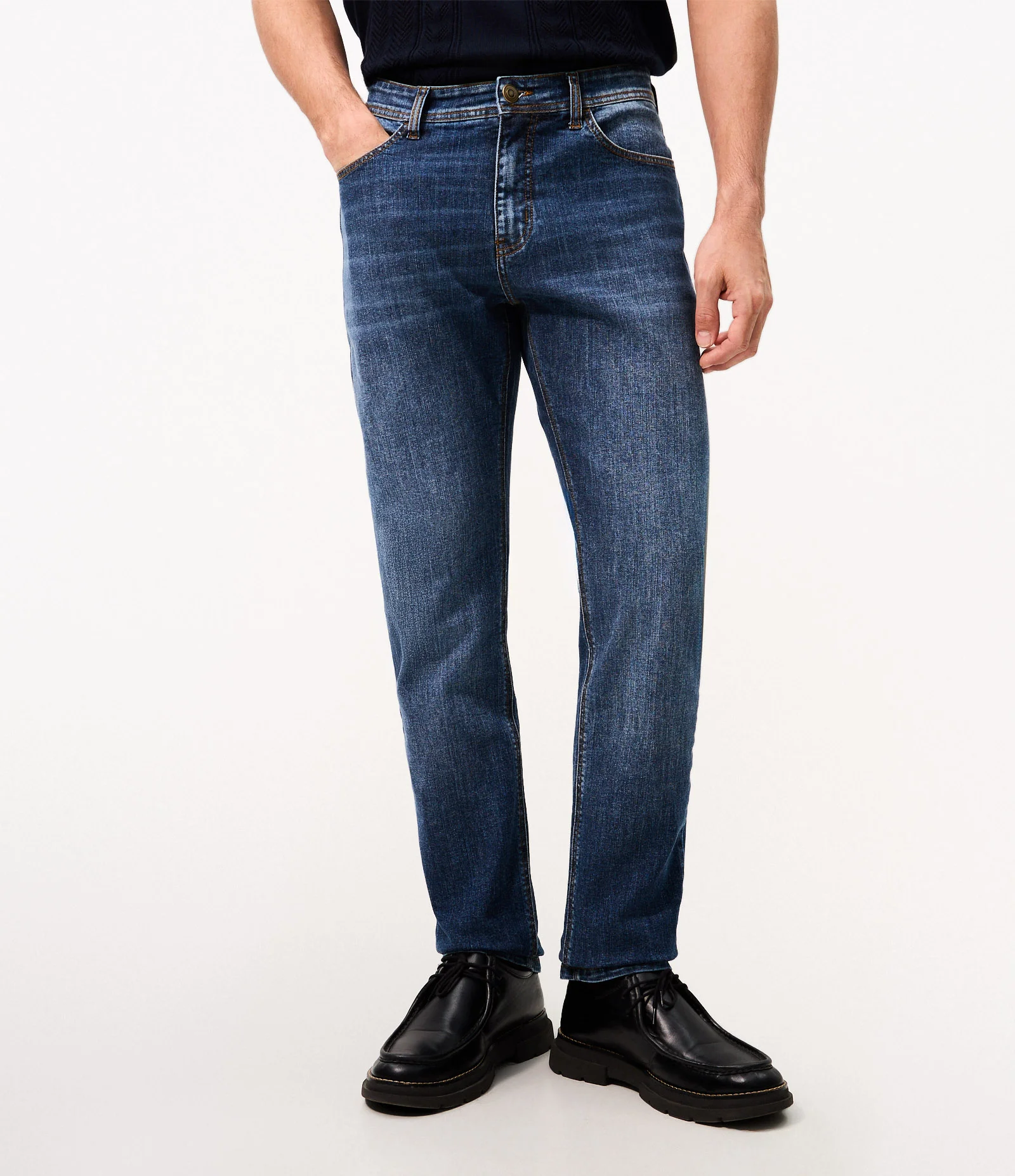 Calça Slim Jeans com Elastano e Pesponto Contrastante Azul 2