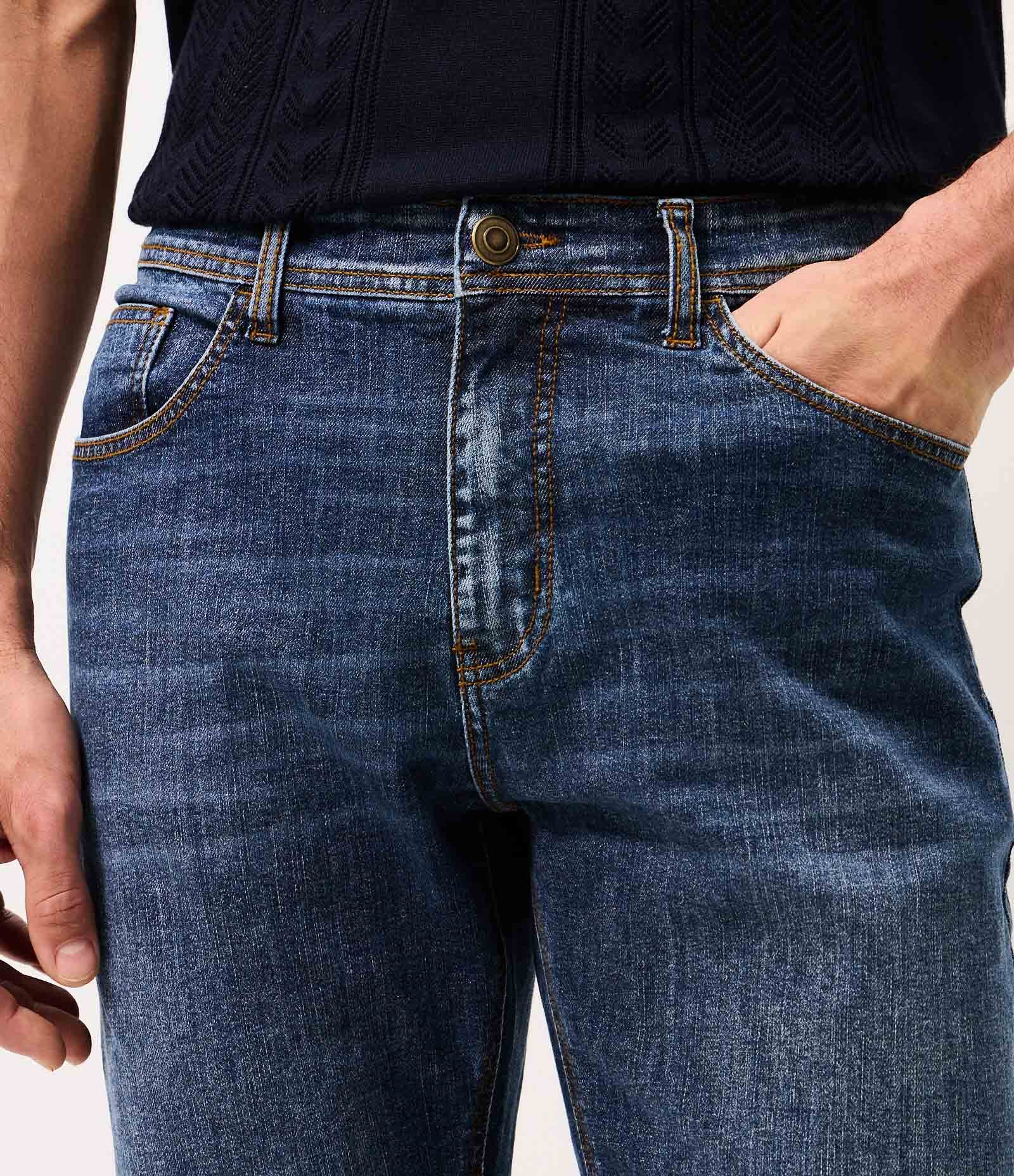 Calça Slim Jeans com Elastano e Pesponto Contrastante Azul 4