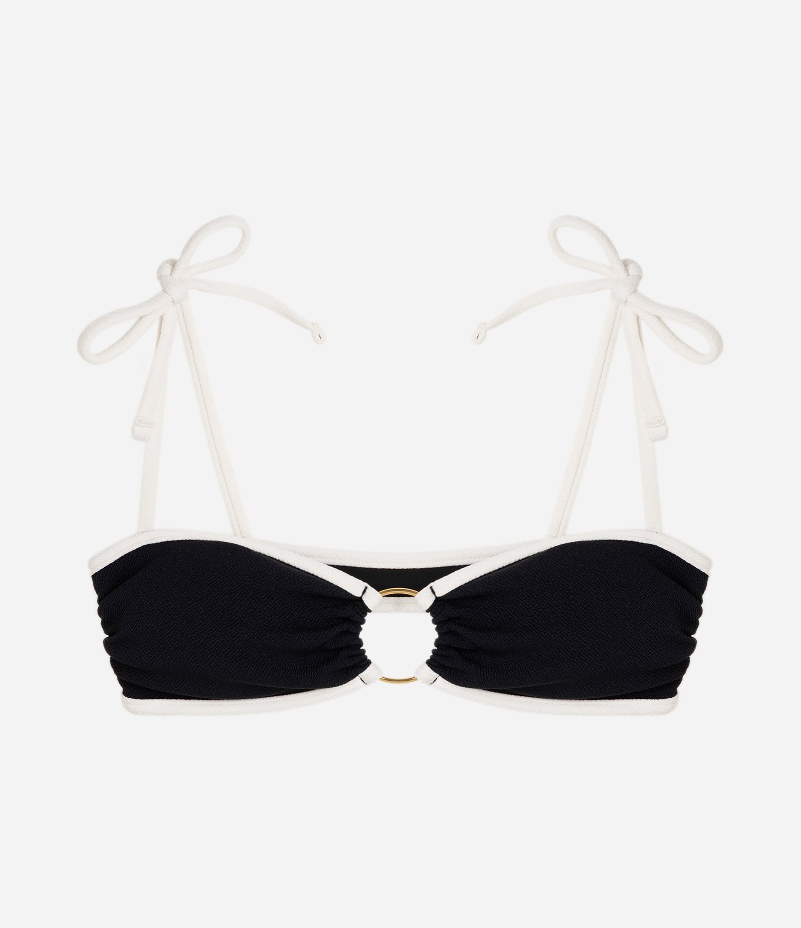 Biquíni Top Bandeau em Crepe com Viés Contrastante e Aviamento Preto/Branco 1