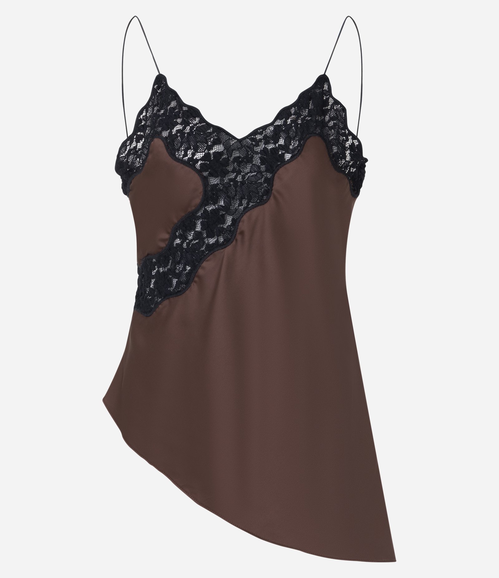 Blusa de Alcinha em Cetim com Detalhes de Renda Contrastante Marrom 5