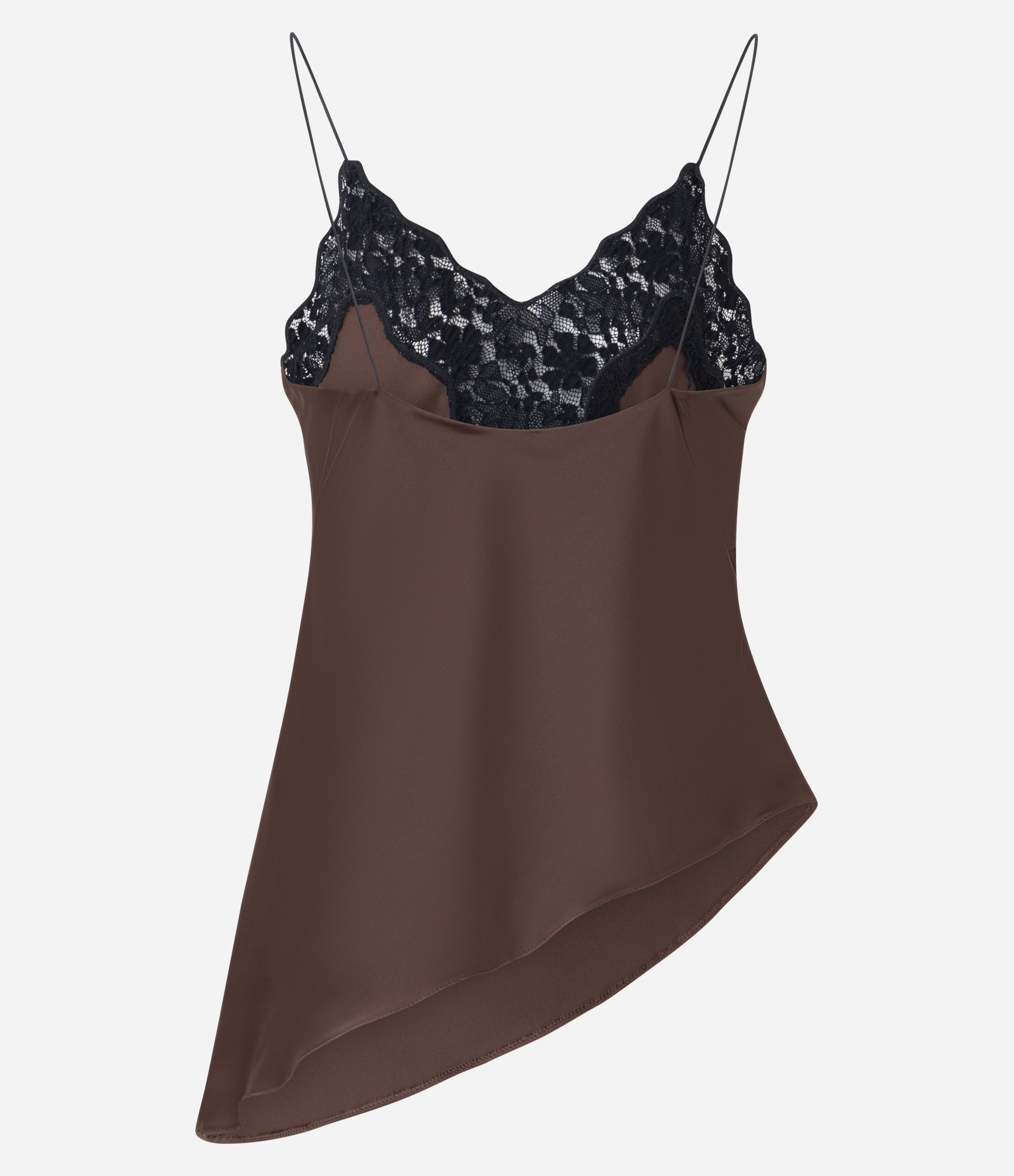 Blusa de Alcinha em Cetim com Detalhes de Renda Contrastante Marrom 7