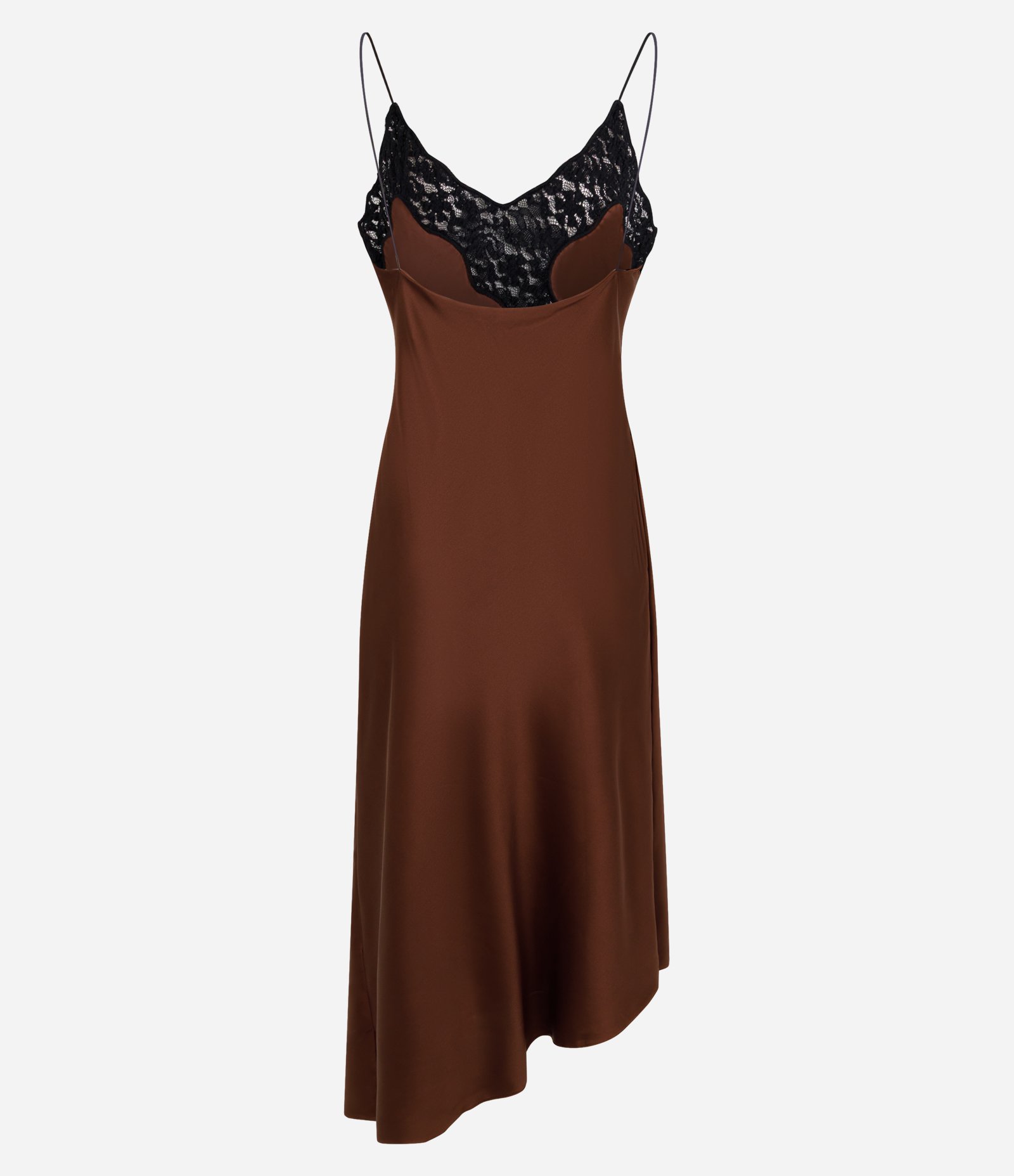Vestido New Midi de Alcinha em Cetim com Detalhes em Renda Contrastante Marrom 6
