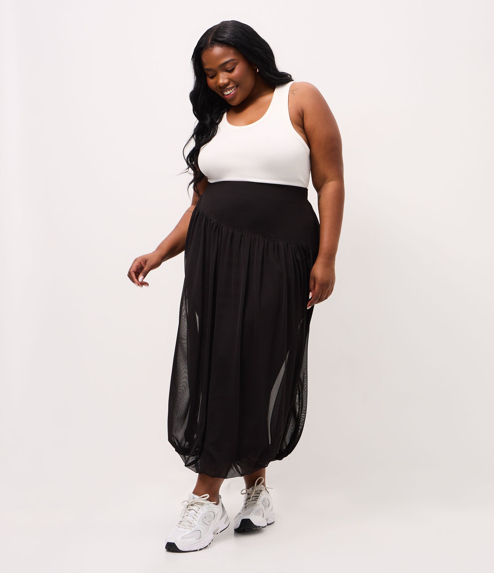 Saia Balonê Midi em Tule Curve & Plus Size Preto 1