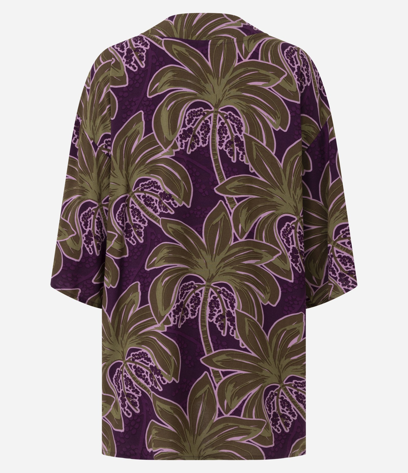 Saída de Praia Kimono em Viscolinho com Estampa de Coqueiro Roxo/Verde 2