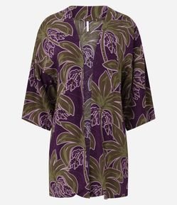 Saída de Praia Kimono em Viscolinho com Estampa de Coqueiro