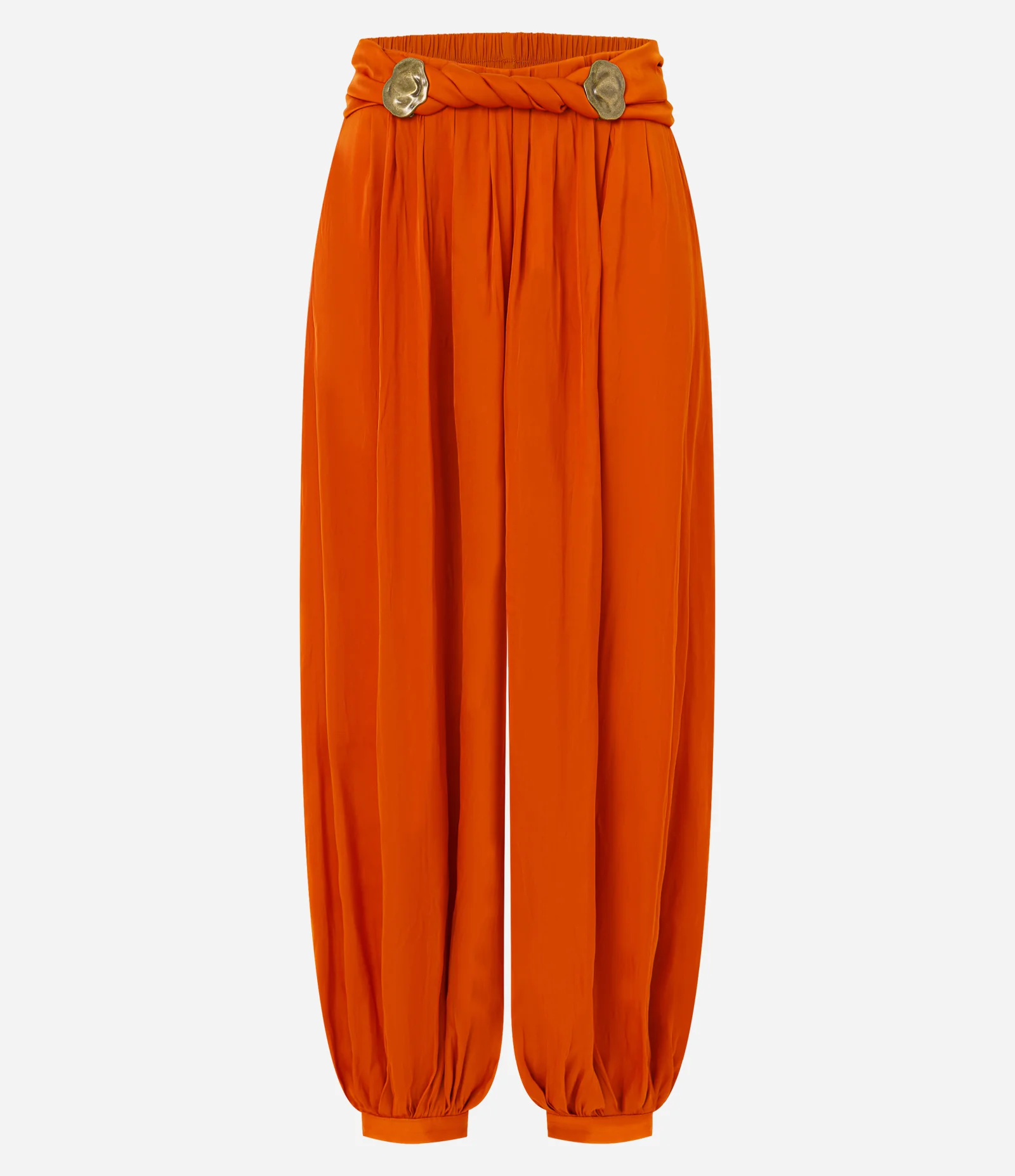 Calça Aladim Acetinada com Aplicação Metálica no Cós Laranja 6