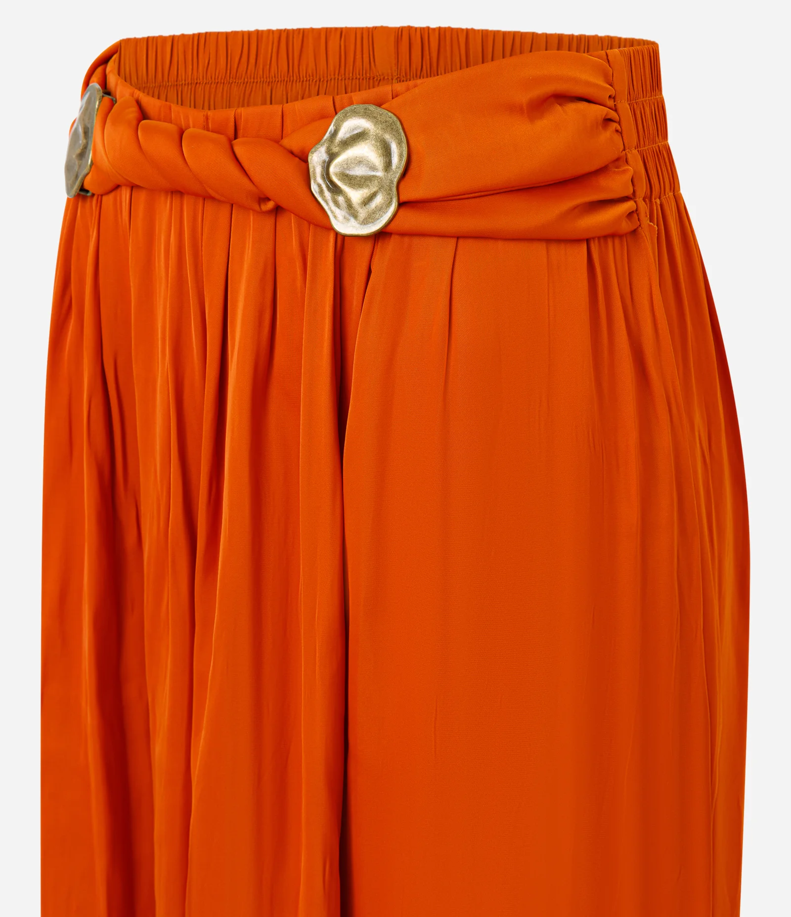 Calça Aladim Acetinada com Aplicação Metálica no Cós Laranja 7