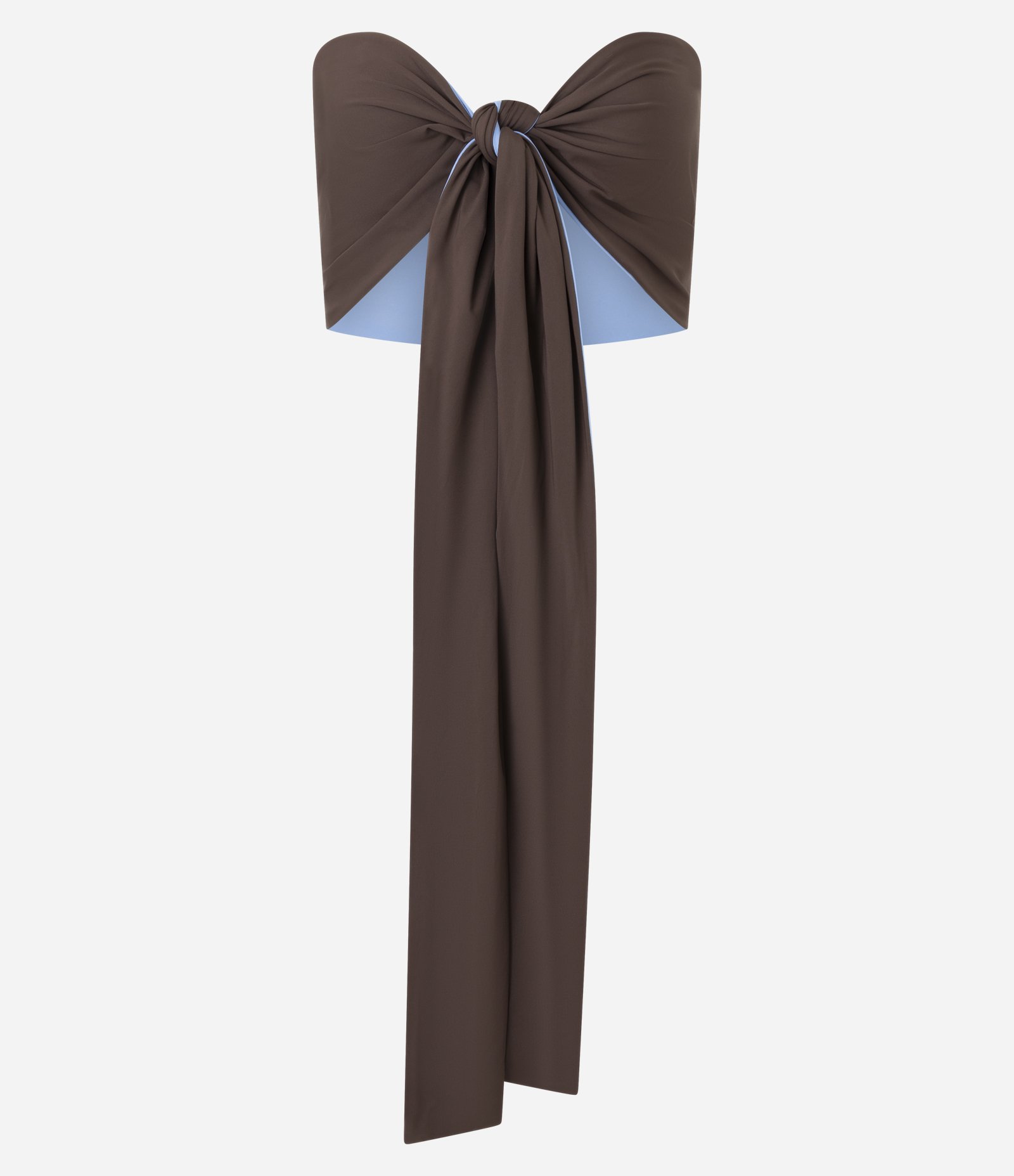 Blusa Cropped Dupla Face sem Alça em Poliamida com Amarração Frontal Marrom 5