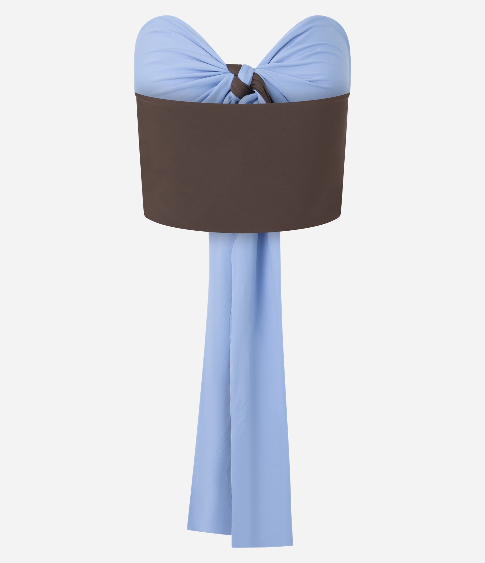 Blusa Cropped Dupla Face sem Alça em Poliamida com Amarração Frontal Marrom 6