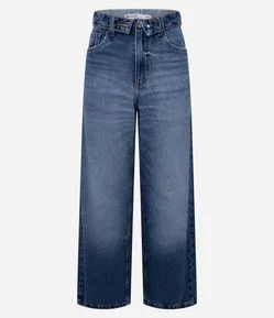 Calça Wide Leg em Jeans com Cós Virado
