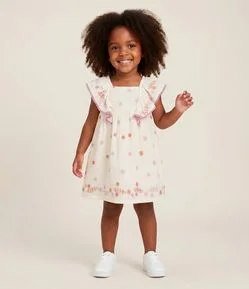 Vestido Evasê Infantil com Bordados Florais – Tam 1 a 6 Anos