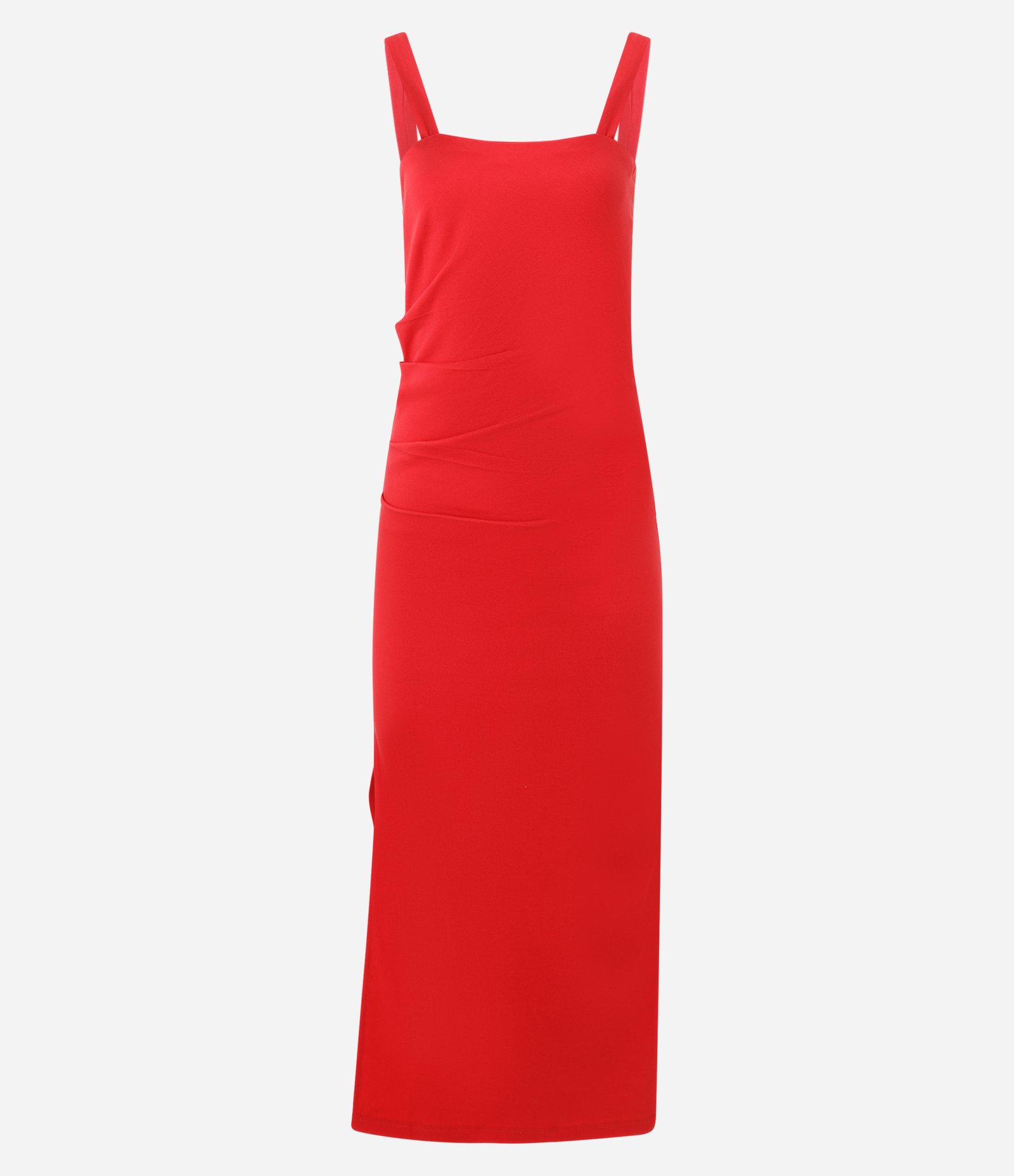 Vestido Feminino Midi Bengaline com Franzido Lateral Vermelho 1