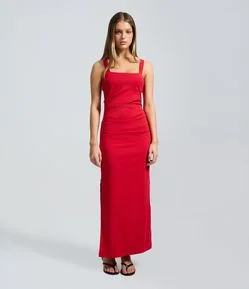 Vestido Feminino Midi Bengaline com Franzido Lateral