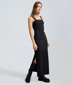 Vestido Feminino Midi Bengaline com Franzido Lateral
