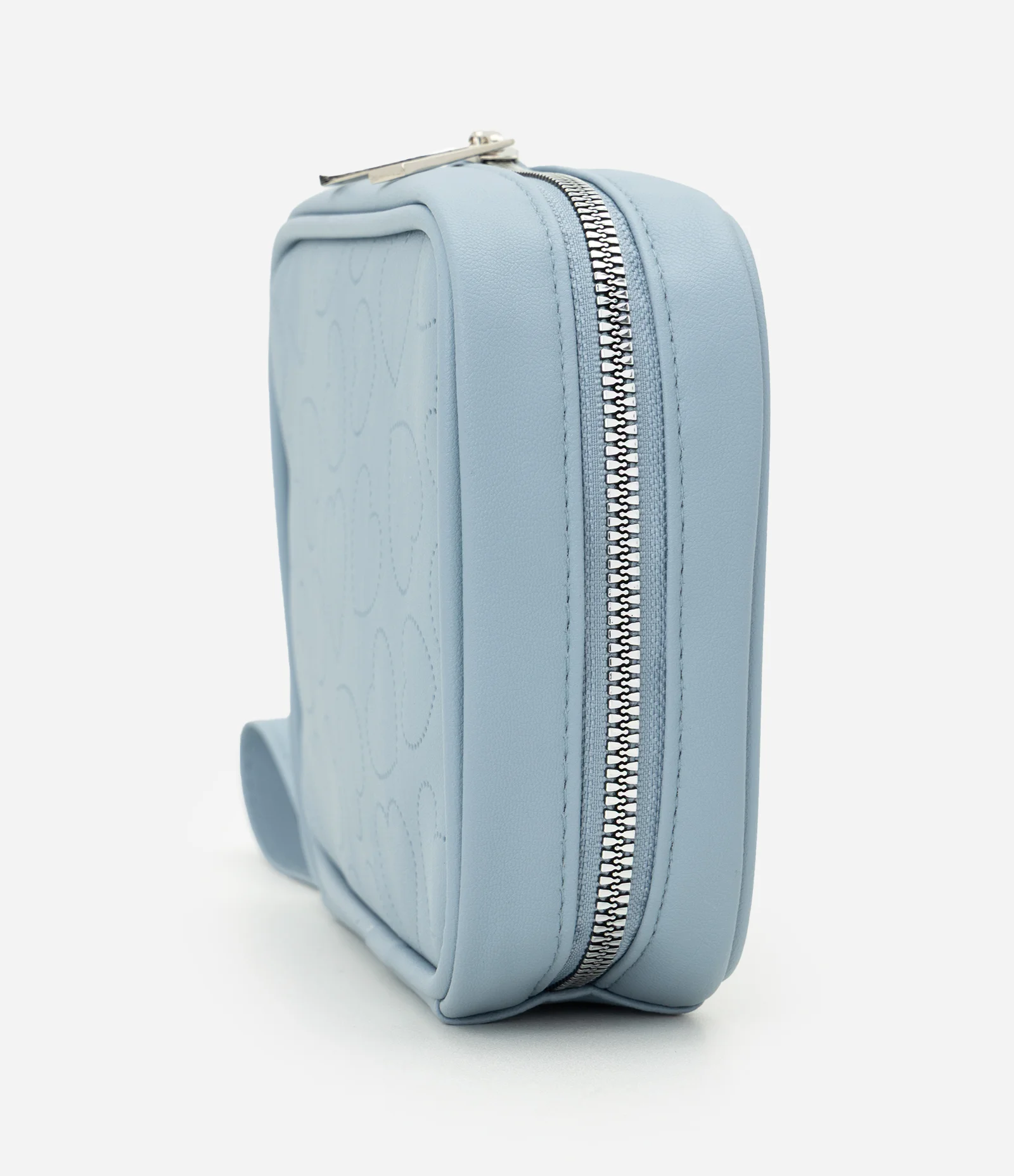 Necessaire em PU com Textura de Corações Azul 2