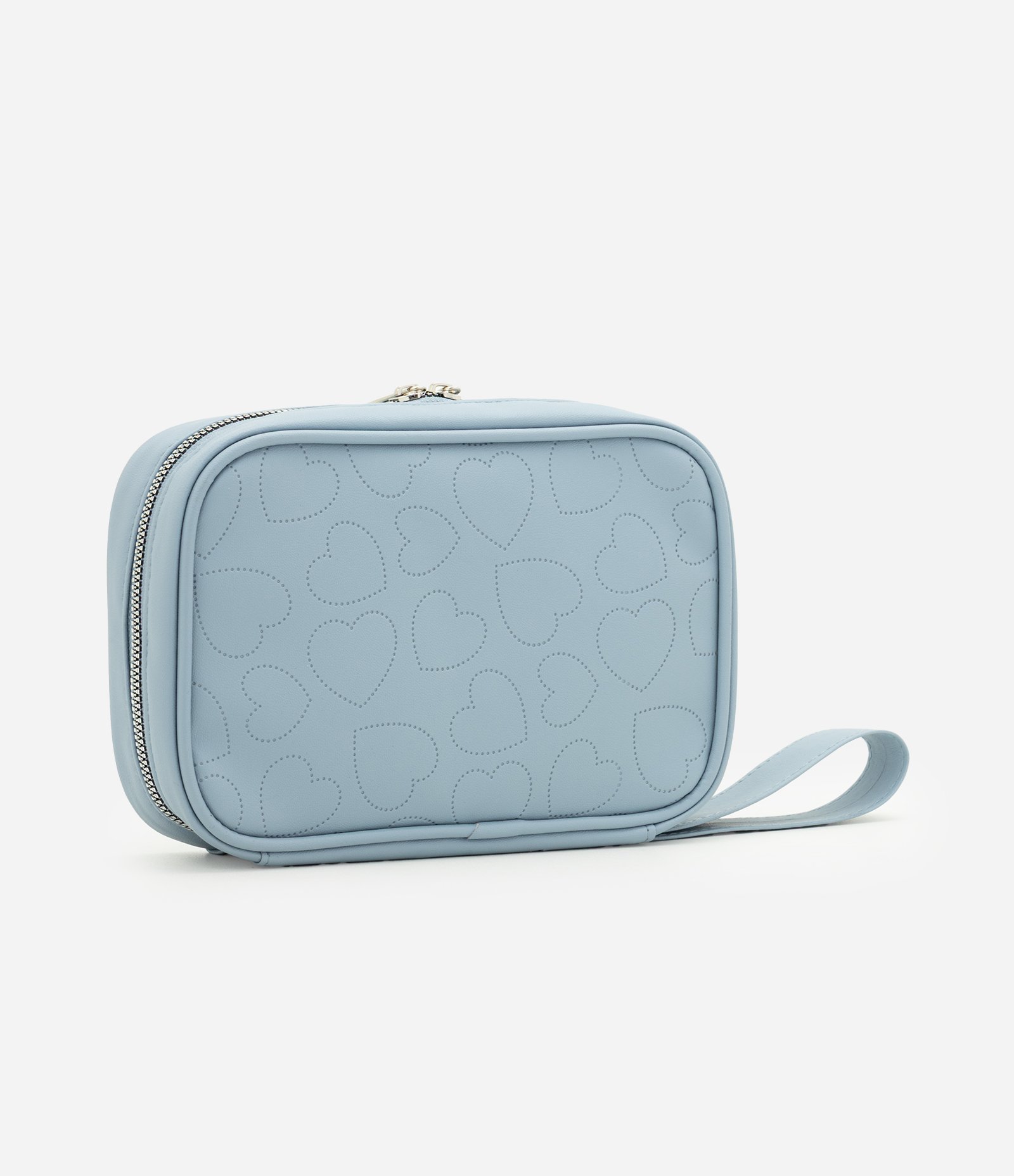 Necessaire em PU com Textura de Corações Azul 3