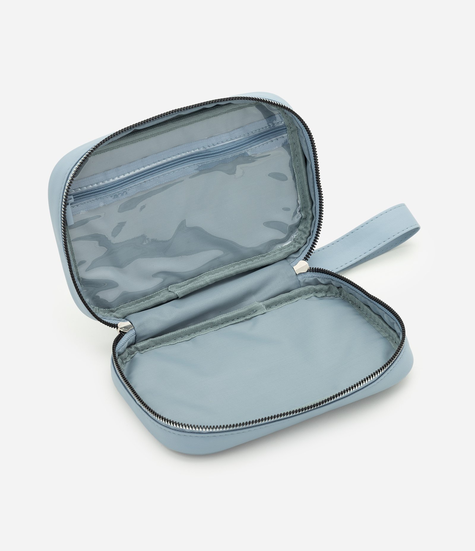 Necessaire em PU com Textura de Corações Azul 6