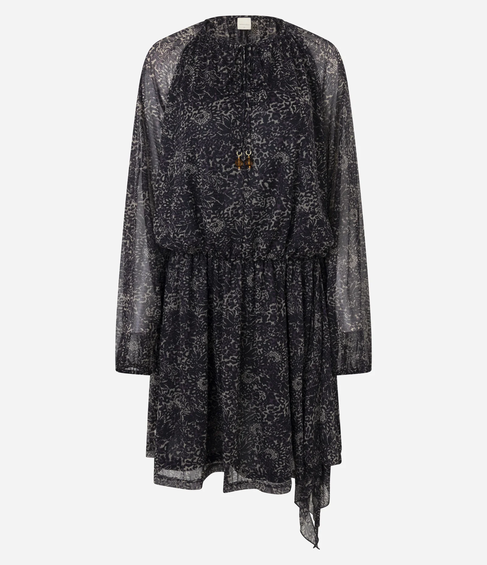 Vestido em Chiffon com Transparência e Estampa Animal Print Preto 1