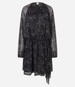 Vestido em Chiffon com Transparência e Estampa Animal Print