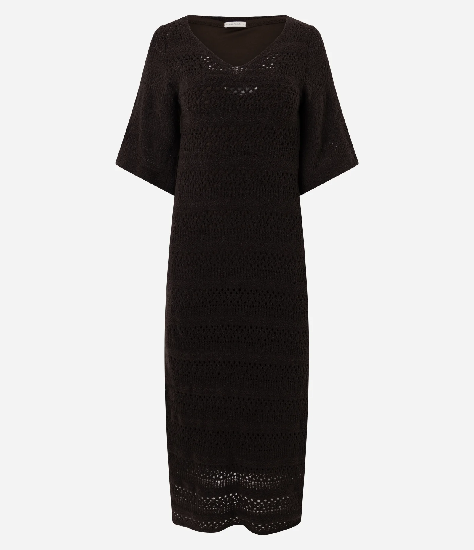 Vestido Midi em Tricô com Mangas Amplas Marrom 1