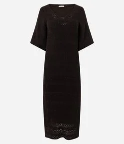 Vestido Midi em Tricô com Mangas Amplas