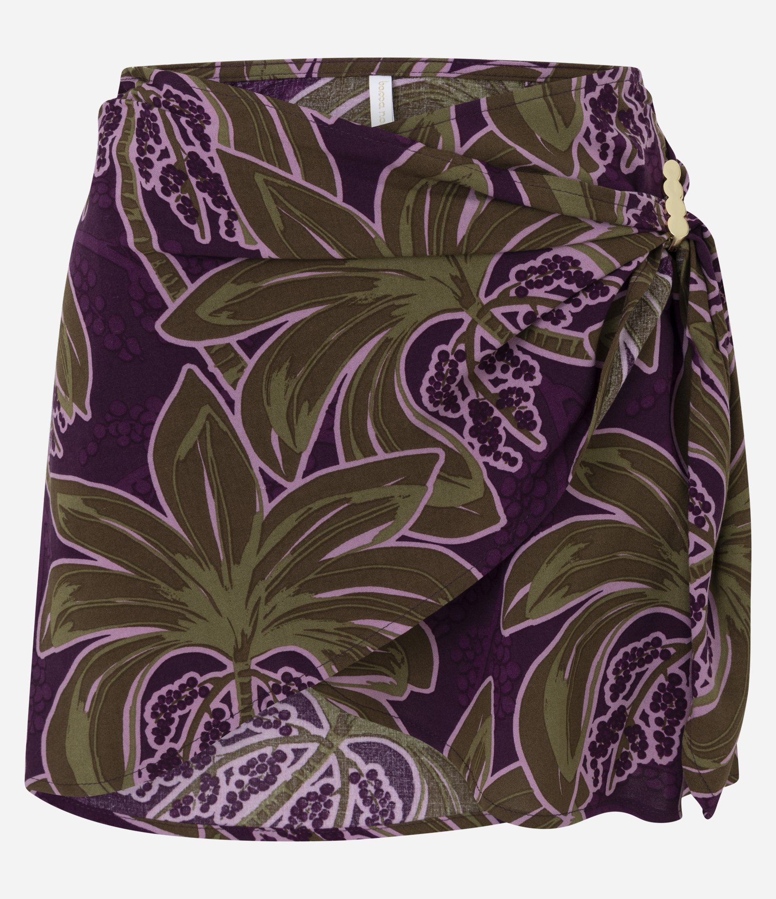 Saída de Praia Saia em Viscolinho com Estampa de Coqueiro Roxo/Verde 1