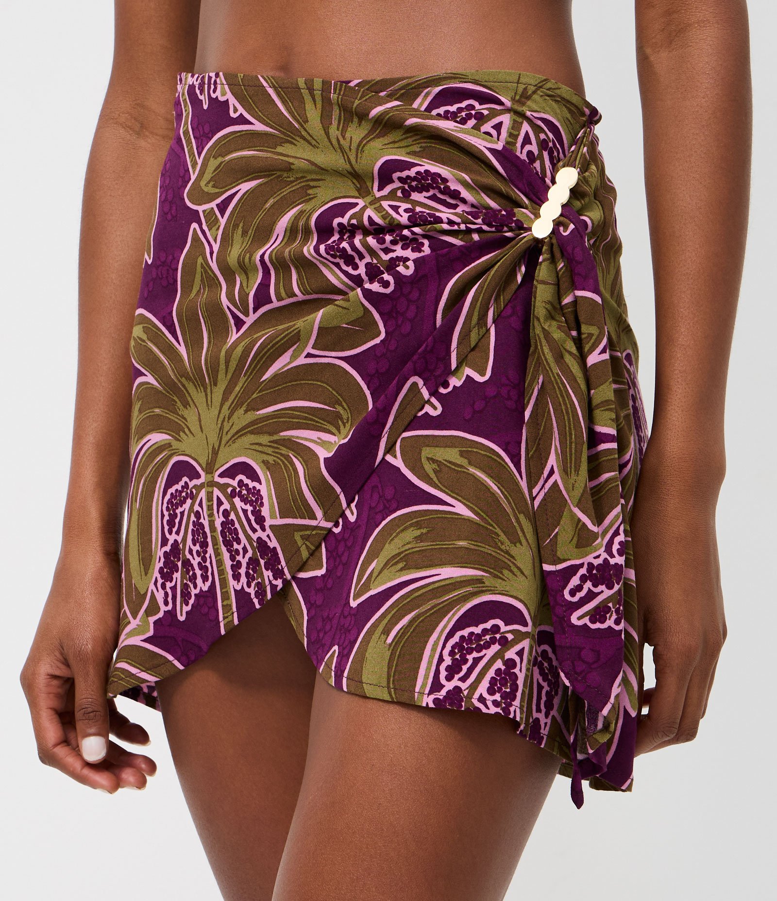 Saída de Praia Saia em Viscolinho com Estampa de Coqueiro Roxo/Verde 2