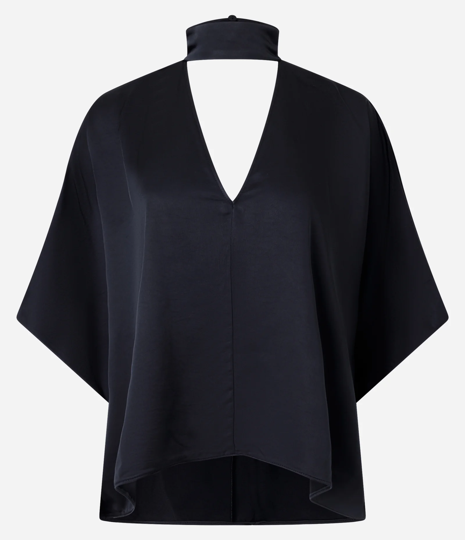 Blusa em Cetim com Gola Alta e Manga Esvoaçante Preto 5