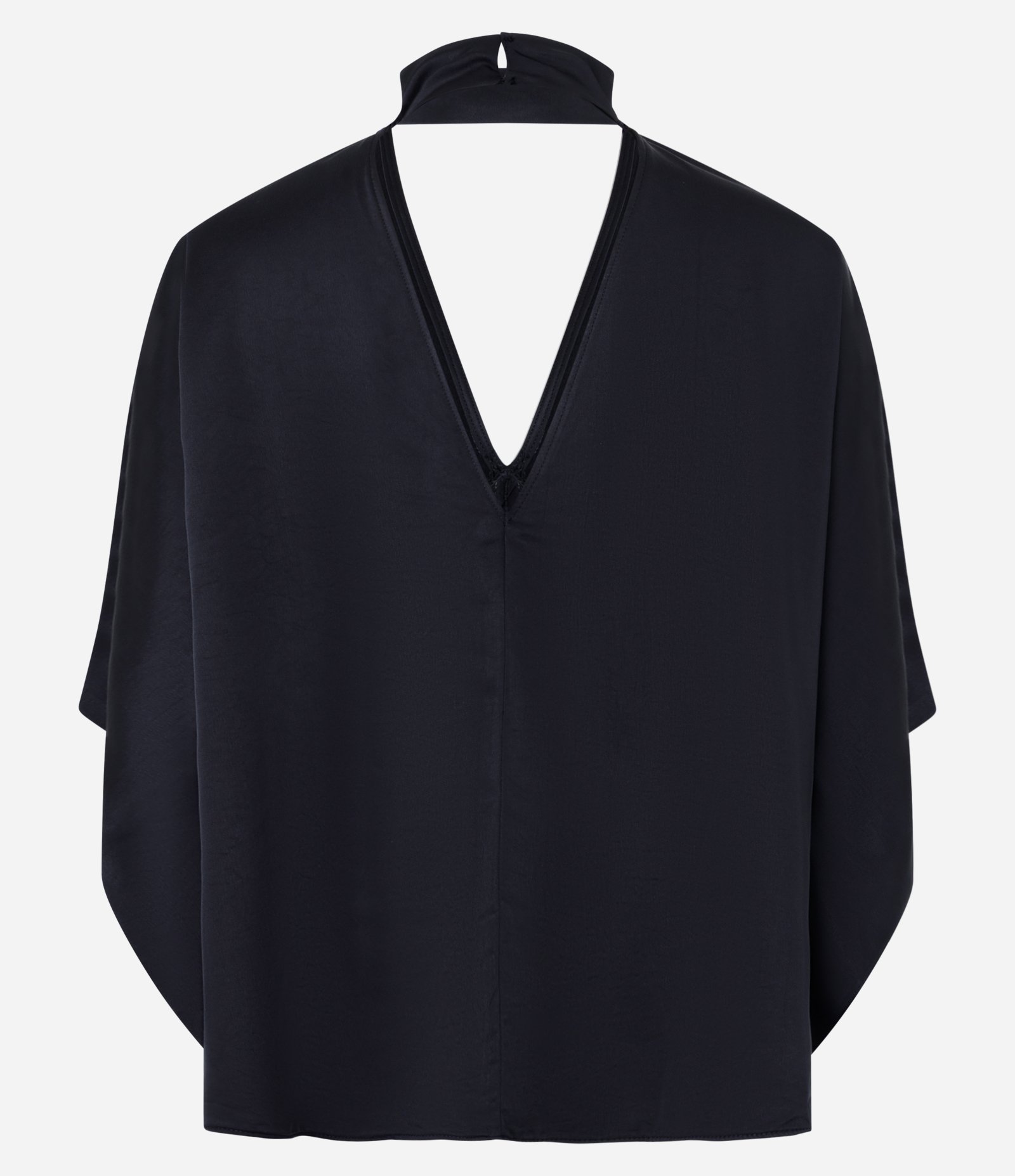 Blusa em Cetim com Gola Alta e Manga Esvoaçante Preto 6