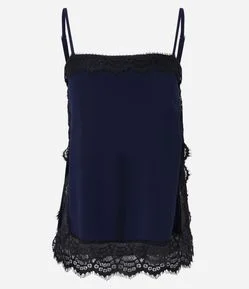 Blusa em Crepe com Renda Lateral e Alça Fina