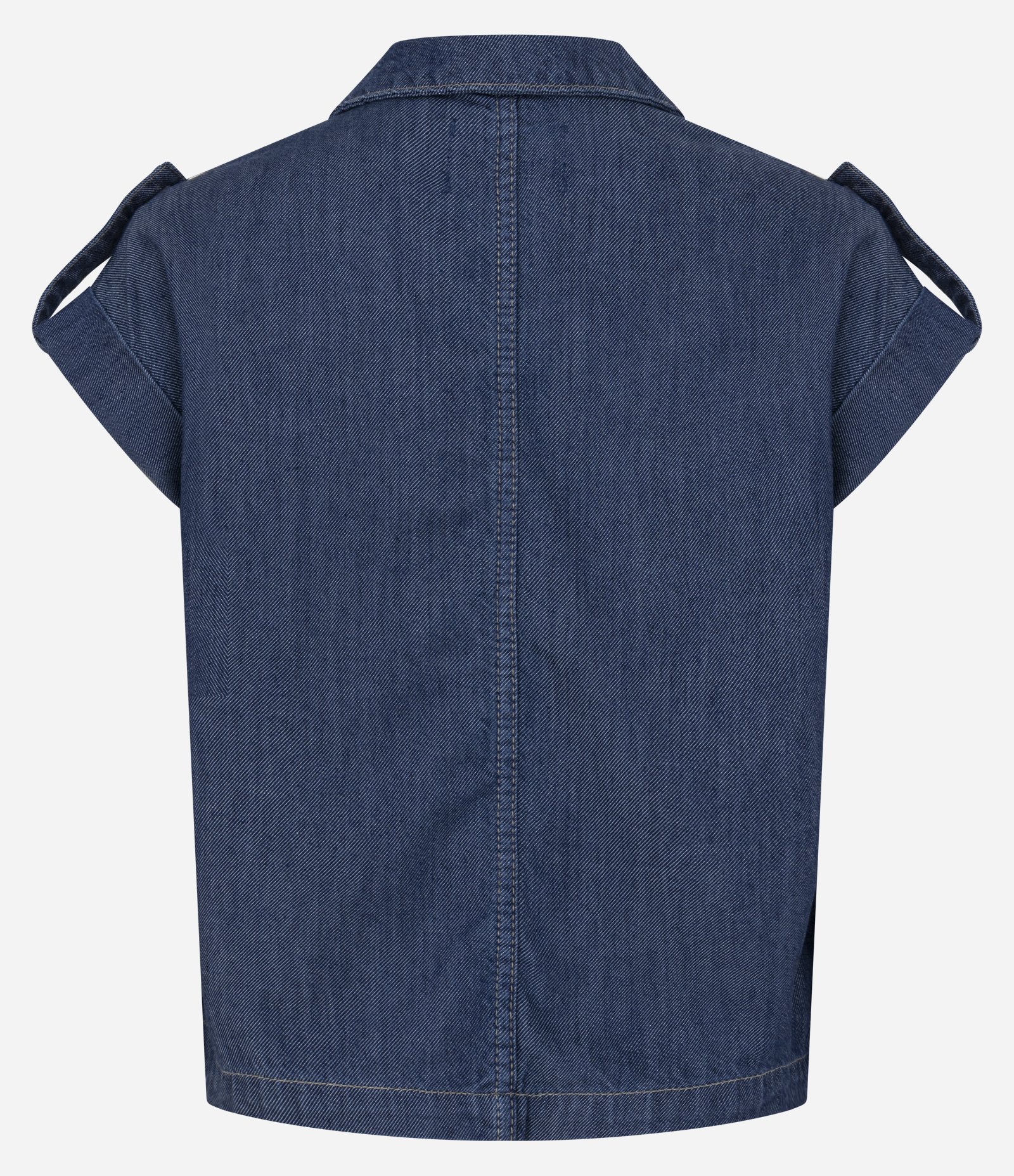 Camisa em Liocel com Botões Dourados e Manga Curta Azul 6